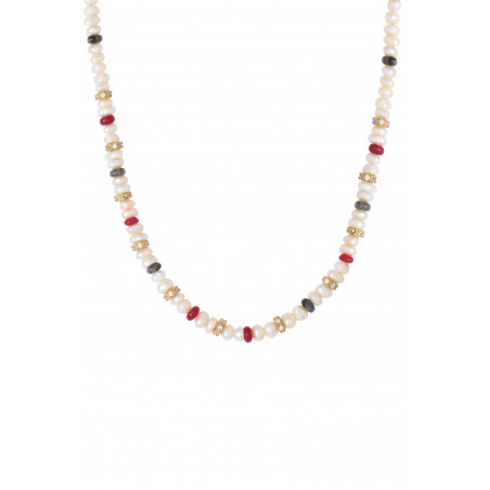 Feminine necklace with river pearls, labradorite and garnet - green