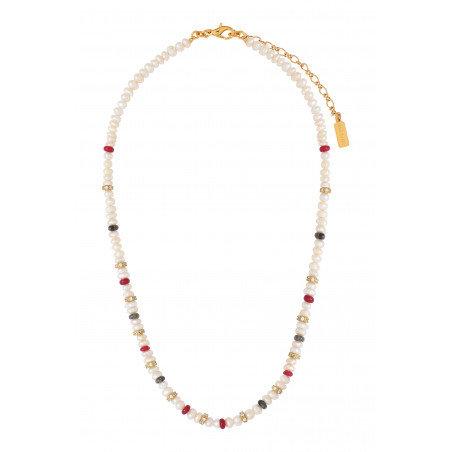 Feminine necklace with river pearls, labradorite and garnet | green86361