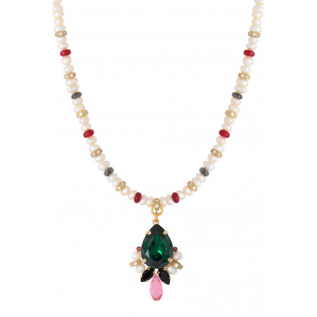 Baroque pendant necklace with crystals, river pearls and garnets| green