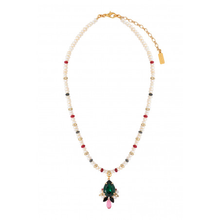 Collier pendentif baroque cristaux perles de rivière et grenats I vert86367