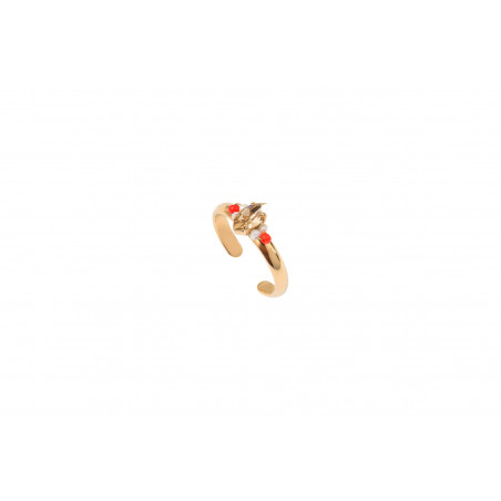 Adjustable feminine ring with crystals and river pearls | coral