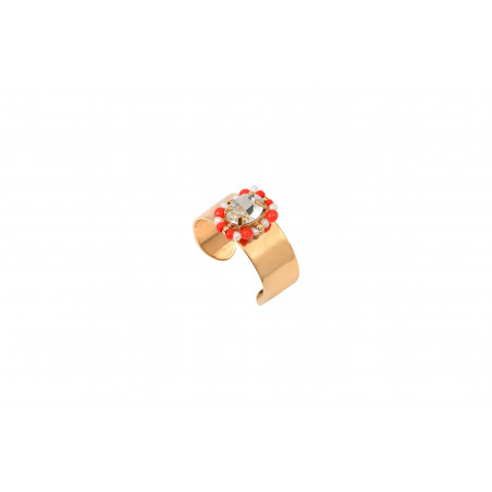 Adjustable glamour ring with crystals and river pearls | coral
