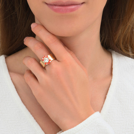 Adjustable glamour ring with crystals and river pearls | coral86377