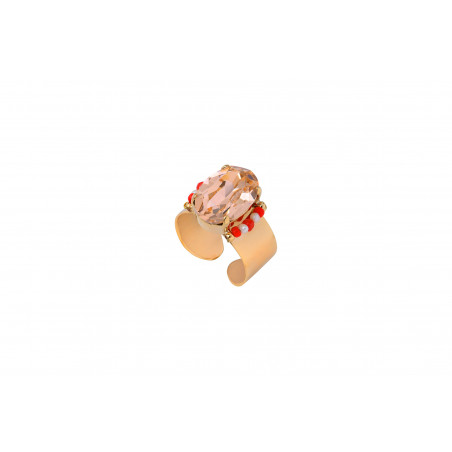 Adjustable romantic ring with crystals and river pearls - coral