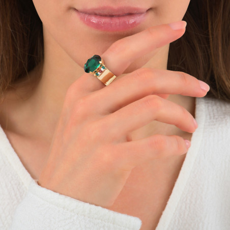 Adjustable shimmering ring with crystals and river pearls | green86387