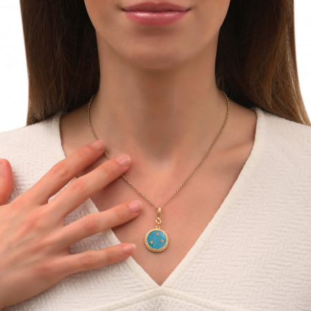 Miniature star medallion in fine gilded metal - turquoise86405
