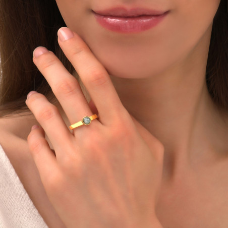 Poetic fine ring with labradorite and gold plating | grey86443