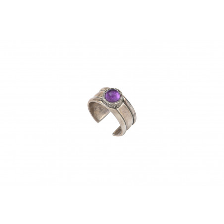 Modern ring with amethyst and silver plating - purple