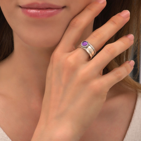 Modern ring with amethyst and silver plating - purple86457