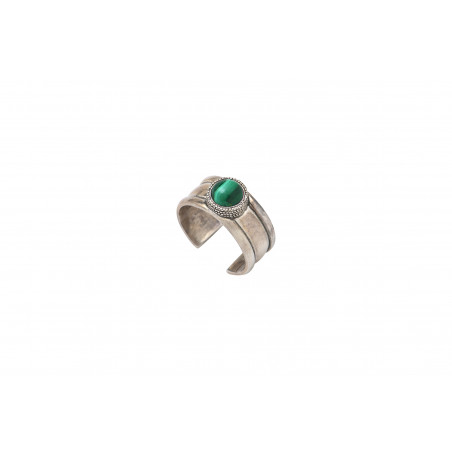 Bohemian ring with malachite and silver plating - green