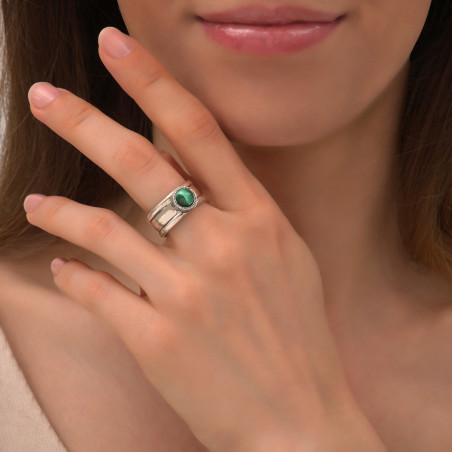 Bohemian ring with malachite and silver plating - green86461