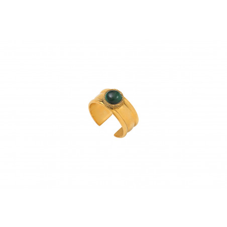 Bohemian ring with malachite and gold plating | green