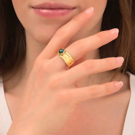 Bohemian ring with malachite and gold plating | green86463