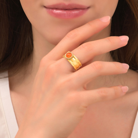 Ethnic ring with carnelian and gold plating | red 86471