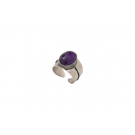 Trendy ring with amethyst and silver plating - purple