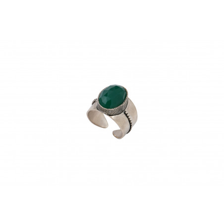 Bohemian-chic ring with malachite and silver plating | green