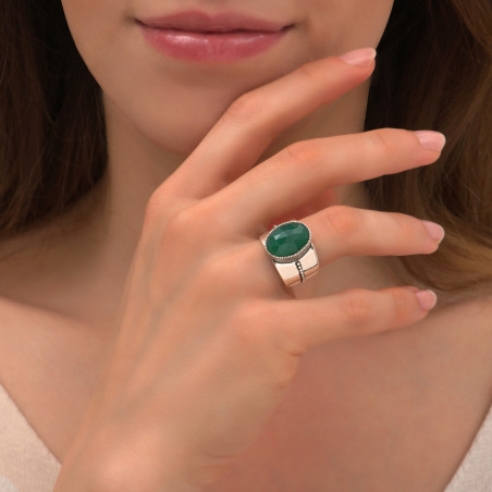 Bohemian-chic ring with malachite and silver plating | green86485