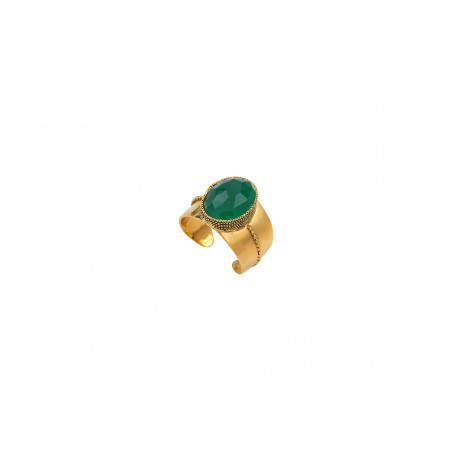 Bohemian-chic ring with malachite and gold plating | green
