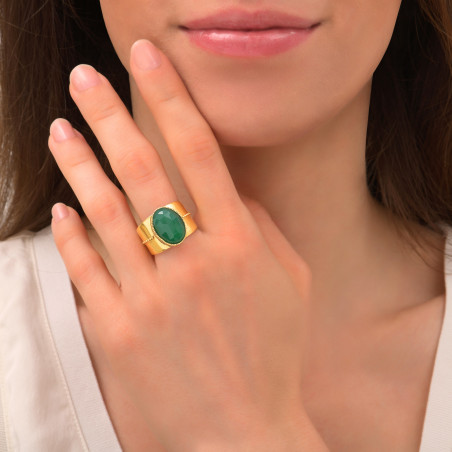 Bohemian-chic ring with malachite and gold plating | green86487