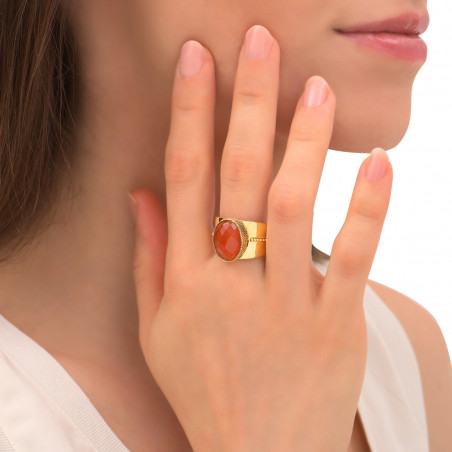 Audacious ring with carnelian and gold plating - red86495