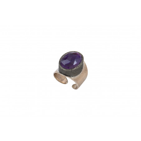Wide ring with amethyst and silver plating - purple