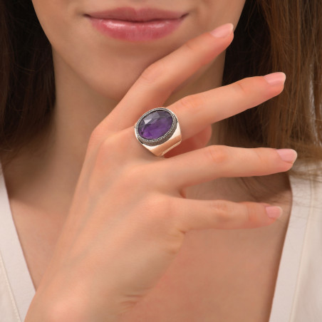Wide ring with amethyst and silver plating - purple86505