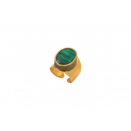 Wide feminine ring with malachite and gold plating | green