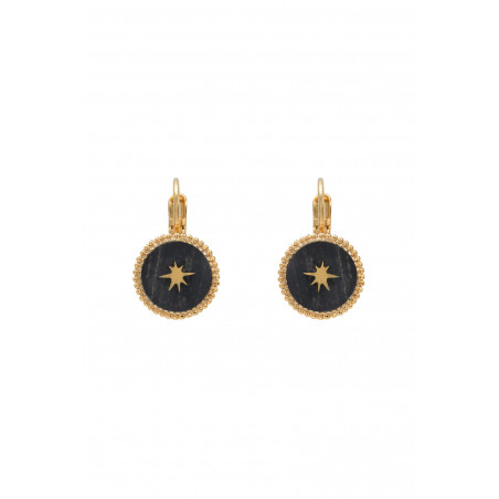 Chic lever back star earrings in fine gilded metal | black