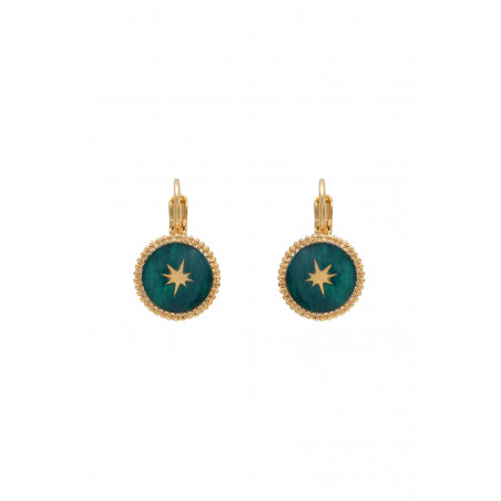Boucles d'oreilles dormeuses modernes étoile métal doré à l'or fin I vert