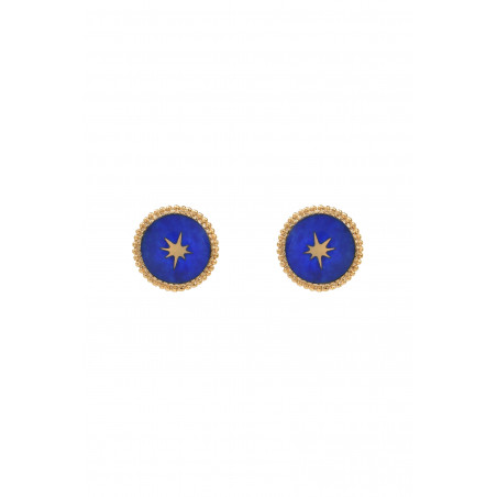 Boucles d'oreilles percées poétiques étoile métal doré à l'or fin I bleu