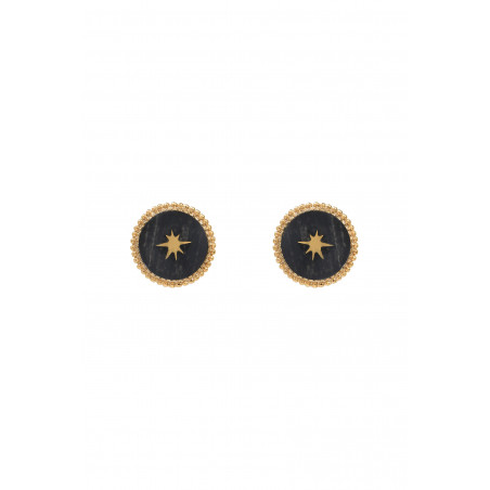 Boucles d'oreilles percées chics étoile métal doré à l'or fin I noir