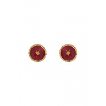 Boucles d'oreilles percées STE01 métal doré à l'or fin I rouge