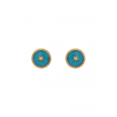 Boucles d'oreilles percées  féminines étoile métal doré à l'or fin I turquoise