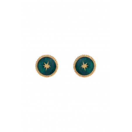 Boucles d'oreilles percées modernes étoile métal doré à l'or fin I vert