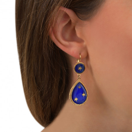 Refined lever back drop earrings with stars | blue86549