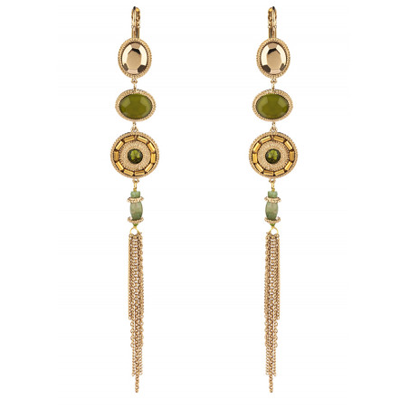 Refined sleepers earrings with jade and jasper l Khaki