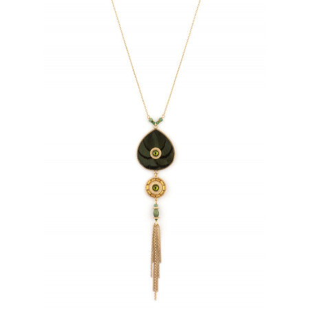 Arty feather and crystal mid-length necklace | Khaki