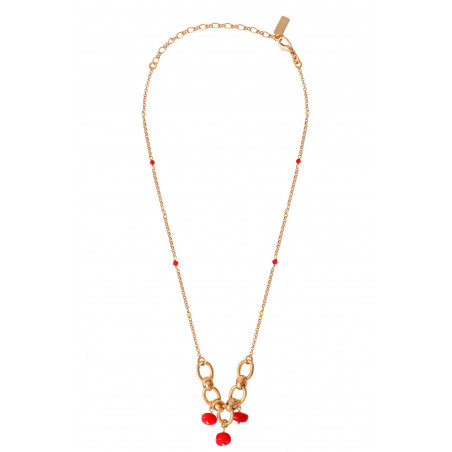 Collier pendentif fantaisie chaîne gemme bambou des mers I rouge86652