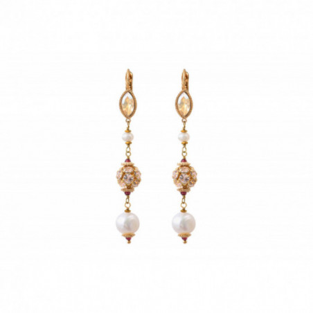 Dangly freshwater pearl and Prestige crystal sleeper earrings l gold-plated