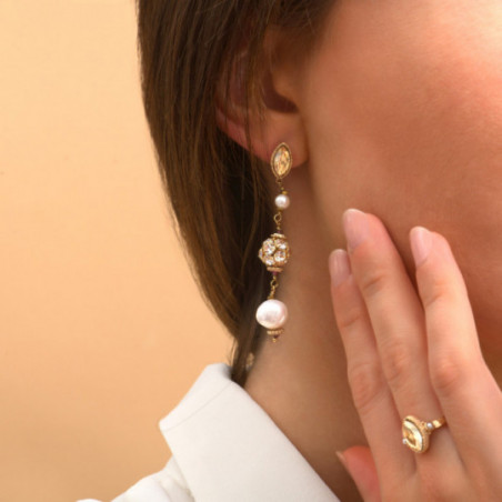 Boucles d'oreilles percées pendantes cristaux Prestige perles de rivière I doré86711