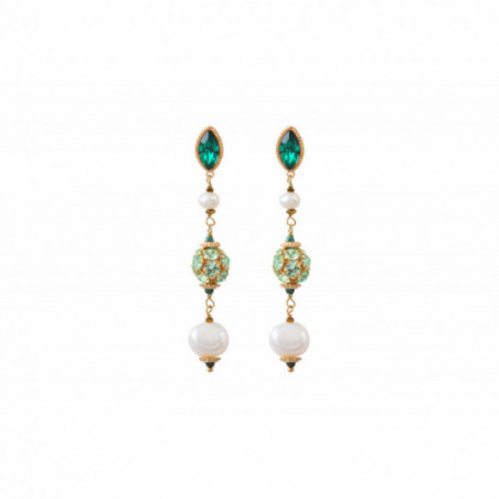 Bold freshwater pearl and Prestige crystal butterfly fastening earrings | green