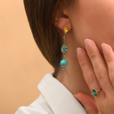 Long Prestige crystal howlite butterfly fastening earrings | turquoise86717