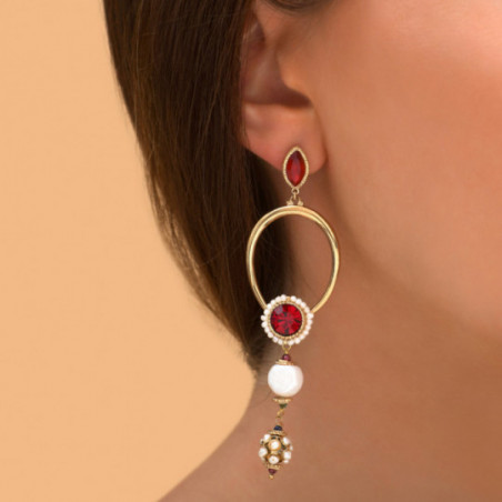 Boucles d'oreilles glamour perles de rivière - rouge86748