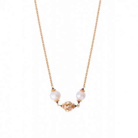 Collier pendentif sophistiqué perles de rivière cristaux I doré