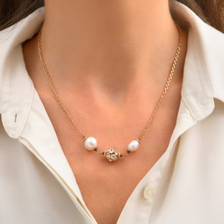 Collier pendentif sophistiqué perles de rivière cristaux I doré86808