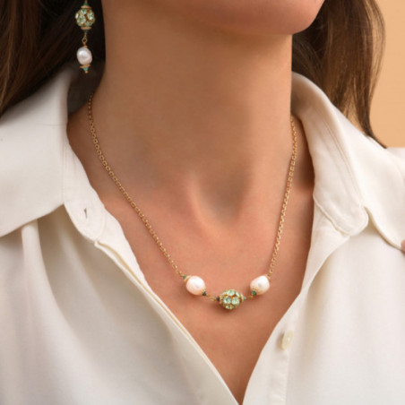 Collier pendentif scintillant perles de rivière cristaux I vert86814