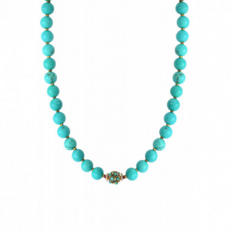 Collier féminin en perles d'howlite grenat hématite I turquoise