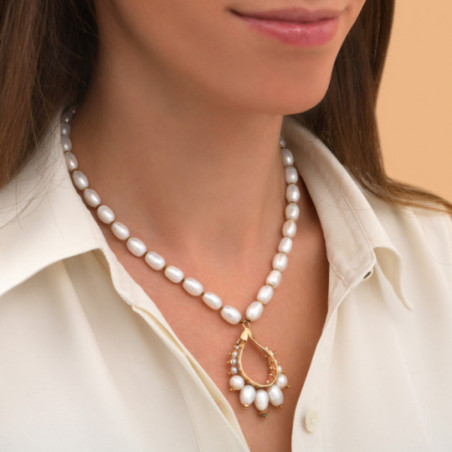 Sophisticated freshwater pearl gold haematite sautoir necklace - white86844