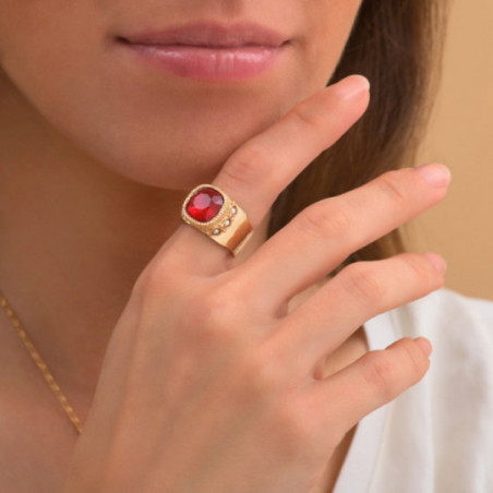 Feminine mother-of-pearl beads faceted crystal cabochon adjustable ring | red86913