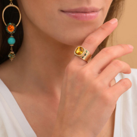 Modern chrysocolla faceted crystal cabochon adjustable ring | gold-plated86915